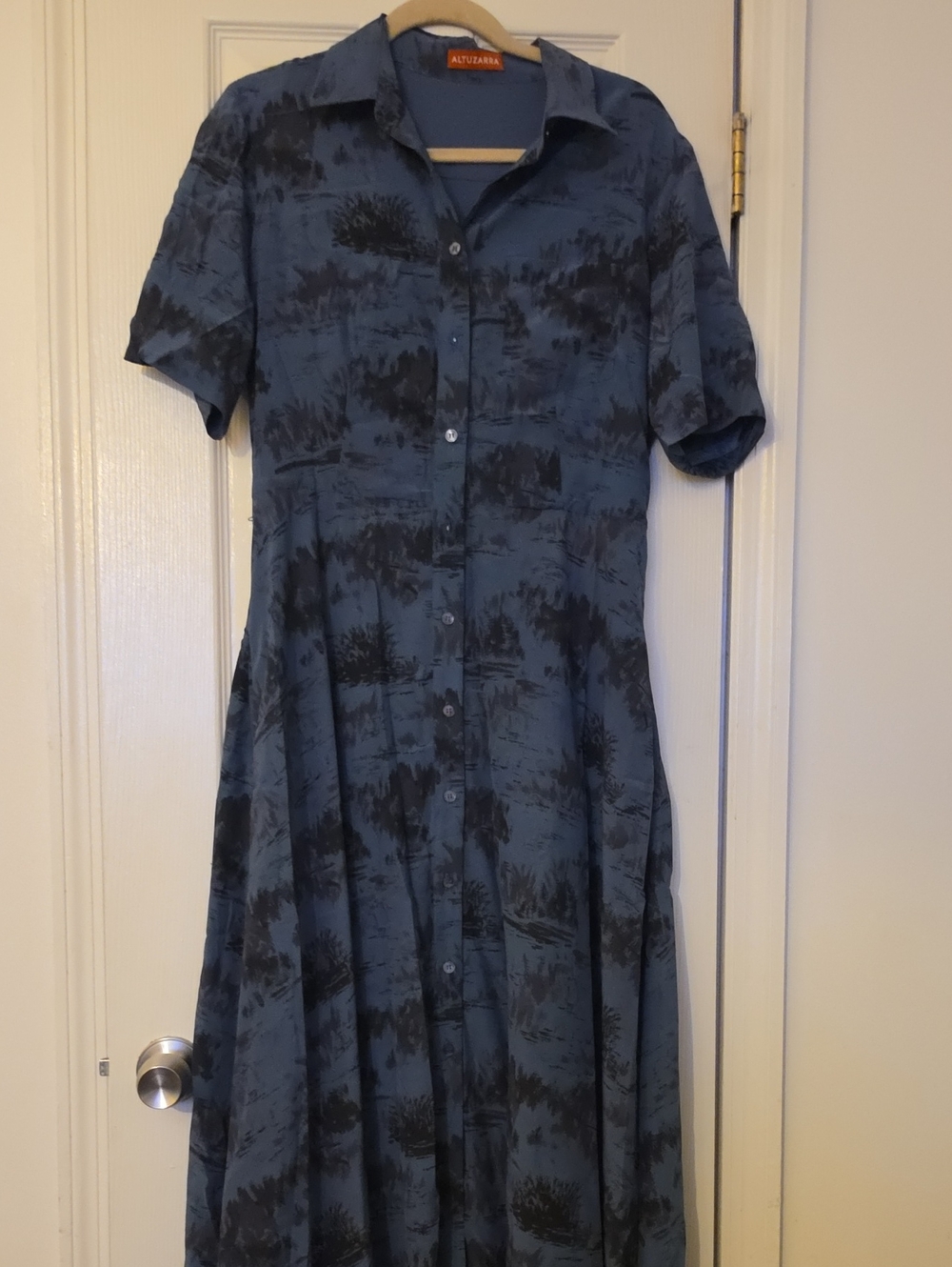 Altuzarra Printed Button Front Midi Dress in Blue & Black Like New